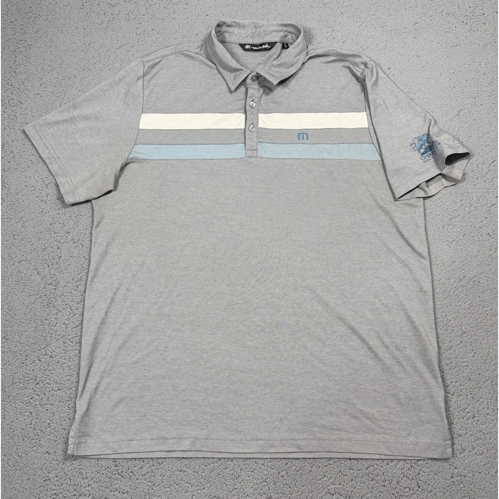 Travis Mathew‎ Polo Shirt Mens XL Gray Stripe Chimera Golf Club Performance Pima